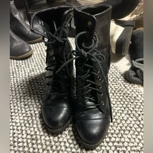 Black lace up healed boots